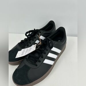 NWOB Adidas VL Court Base Men's Black with White Stripes Size 9 1/2